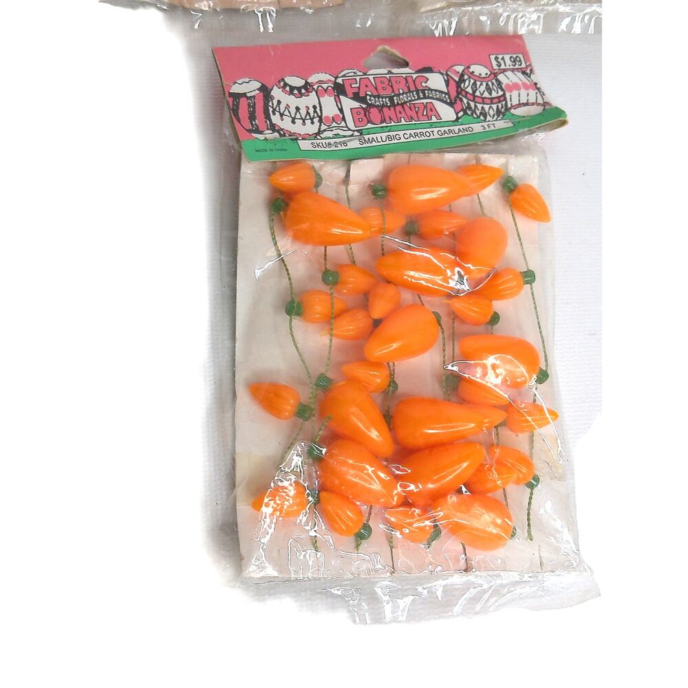 Vintage Fabric Bonanza Small Big Carrot Garland 3 Feet Orange SET OF 3 NEW - Picture 2 of 6